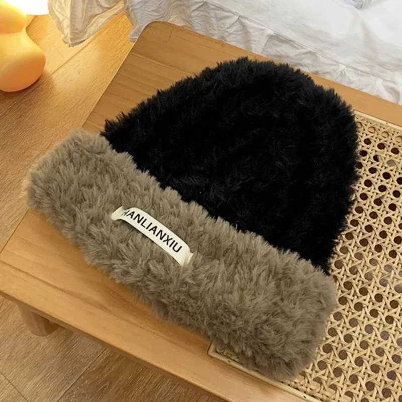 2024 Fashion Rabbit Leather Y2k Beanies Gentle Soft Fluffy Angora Winter Knitted Hat Fem Plush Windproof Hat Sklies Hat X241023