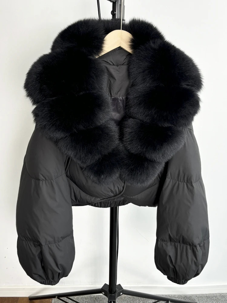 Janveny Fur Coat Womens Winter 90% White Duck Down Jacket Super Large Natural Fox Fur Collar Womens Inflatable Park 241023