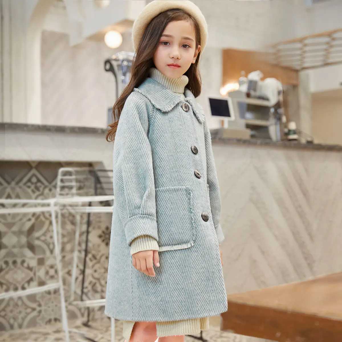EACHIN Childrens Wool Coat 2023 New Thick Casual Womens Wool Jacket Childrens Long Coat Fashion Winter Womens Clothing W241023