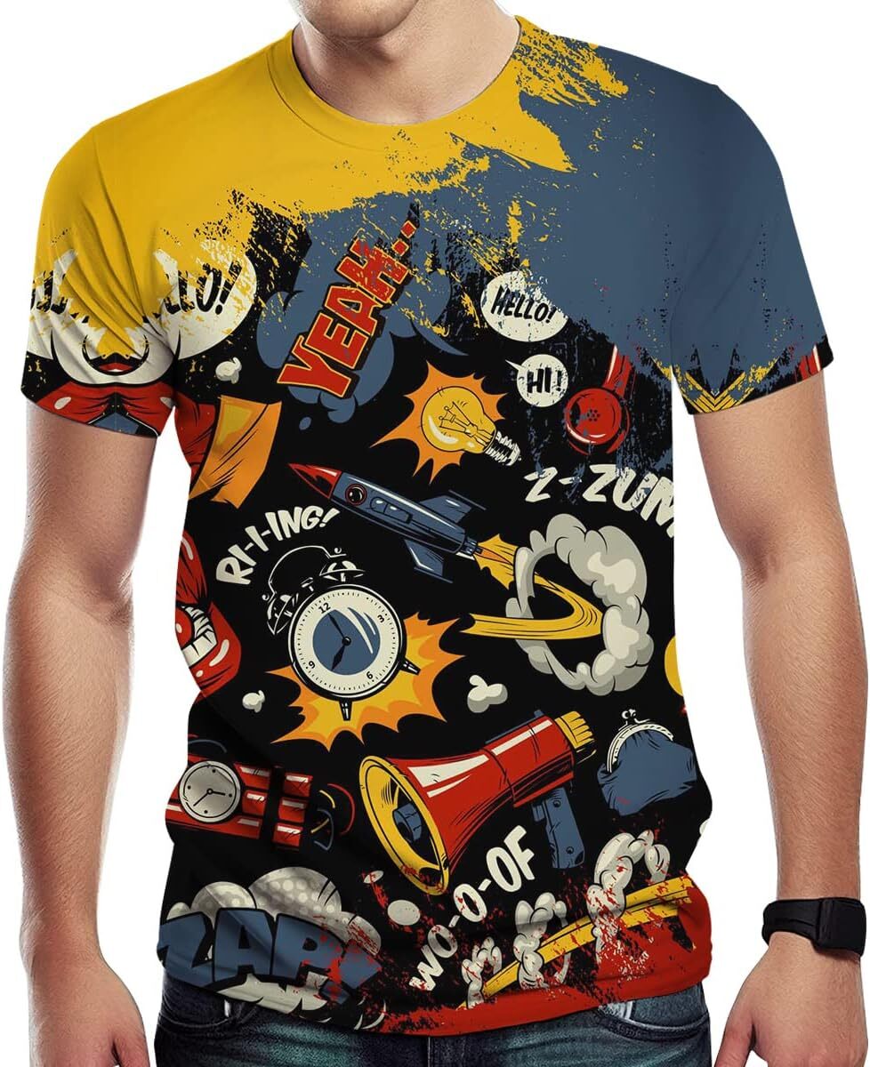 Mens T shirt Men's Cool T Shirt with Graffiti Graphic Print, Street Novelty Tee, Best Birthday Casual tops summer clothes Breathable trend