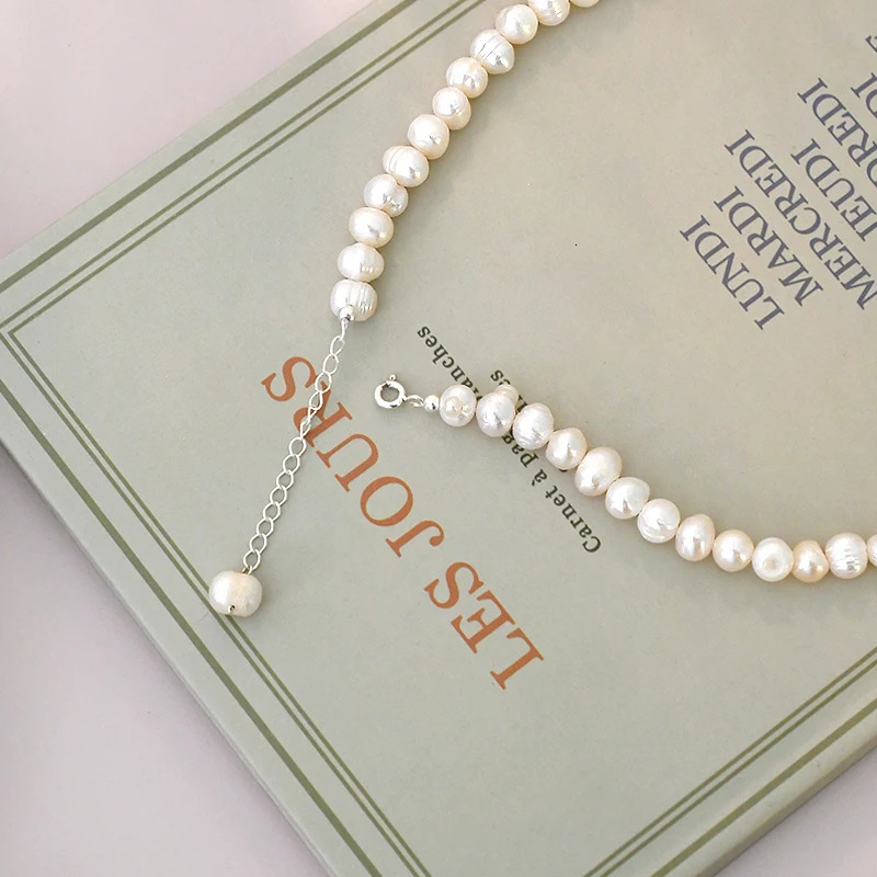 ASHIQI Genuine Natural Freshwater Pearl Necklaces White 925 Sterling Silver Wedding Jewelry for Women Gift 241023