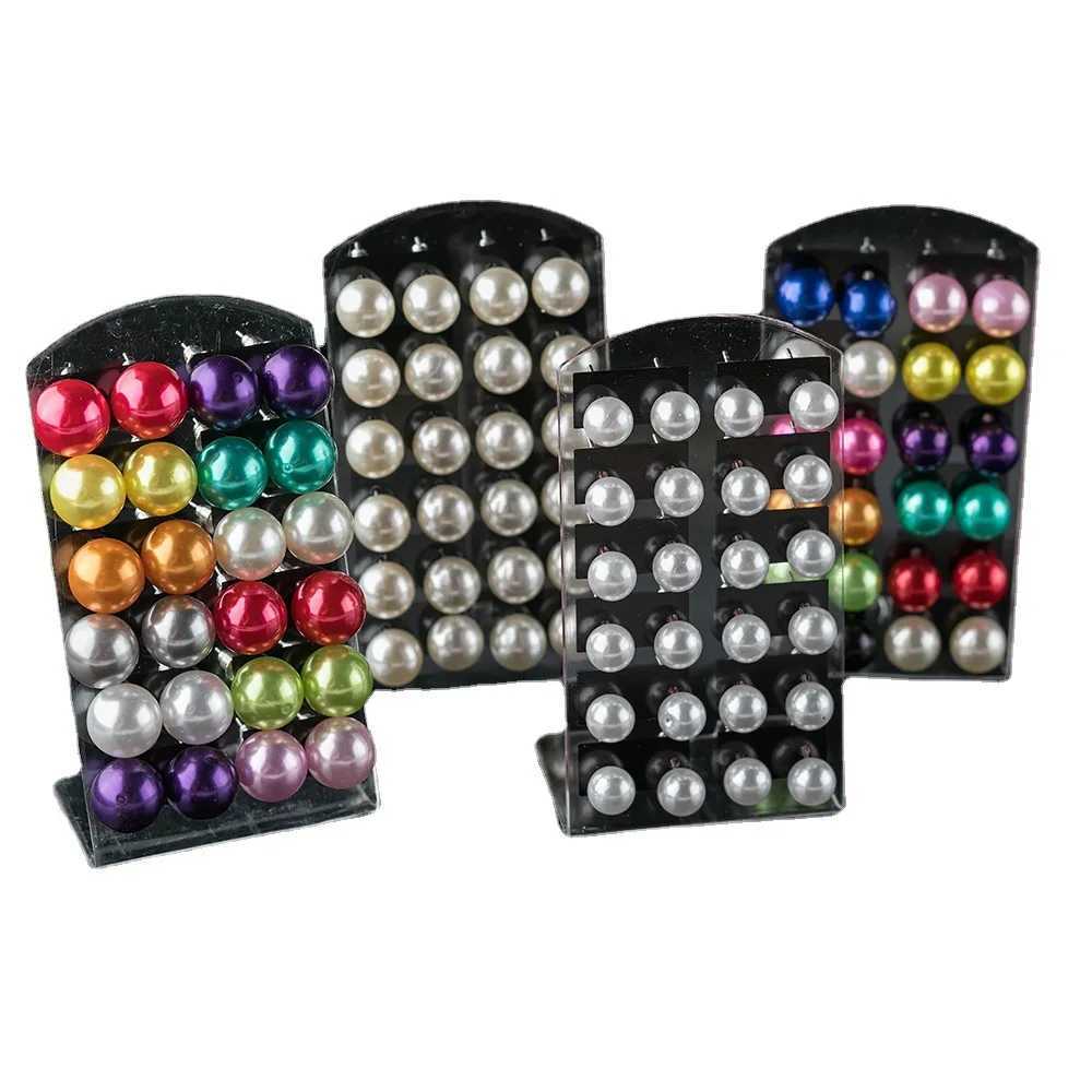 12 pairs of colored pearl earrings mixed earrings colored rhinestone hypoallergenic research earrings fashion W241023