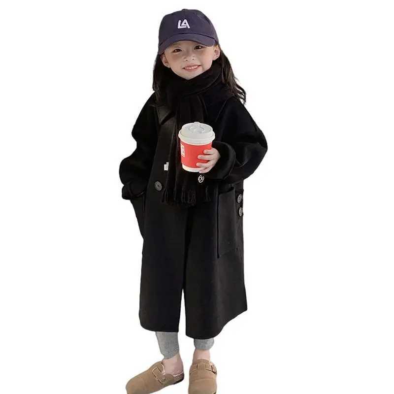 Teenage girls cotton padded thick wool coat childrens cute winter long coat fashionable 2-12 pieces of clothing for teenage girls S44 W241023