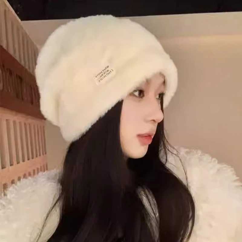 Fashionable velvet beanie winter warm solid bag wool Sklies hat outdoor cold proof thick hat Fem Gorros X241023