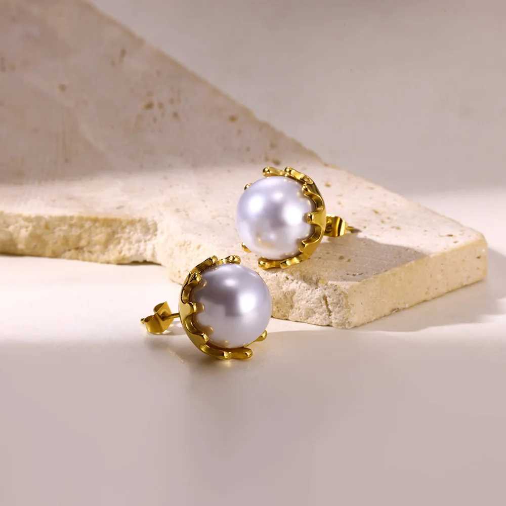 Vintage Imitation Pearl Stud Earrings for Women Stainless Steel Gold Color Piercing Earrings Trend Summer Ear Jewelry aretesX241023