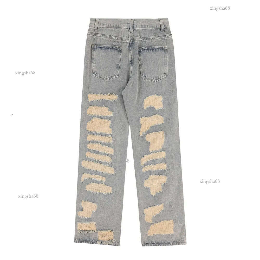 Men's Jeans Y2K Hole Distressed Embroidery Baggy Denim Trousers Unisex Straight Hip Hop Loose Jeans Ripped Casual Men's Cargo Panrs Oversize