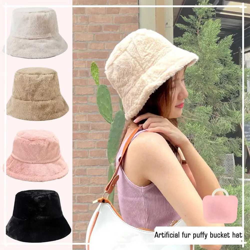 Winter Plush Fishermans Hat Colorful Girl Fashion Bucket Hat Warm Windproof Wide Brim Women Wen Artist Hat X241023