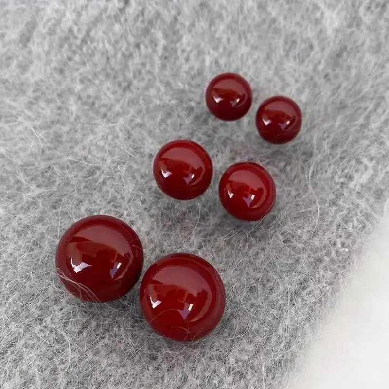 South Korea Autumn And Winter Wine Red Round Stud Earrings For Women Fashion Cute Sweet Geometry Jewelry GiftsX241023
