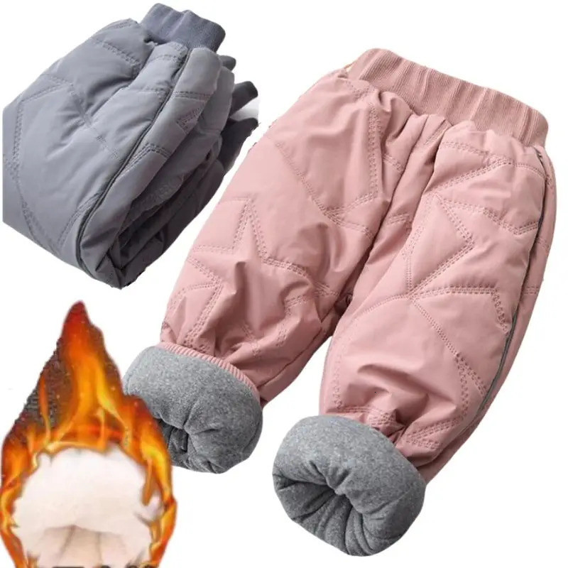 Baby boys and girls thick cotton ski pants winter four layer paddle warm Trouser children waterproof Plus velvet outdoor pants 241024