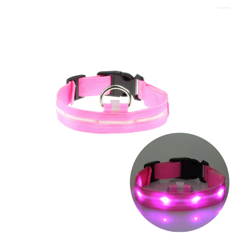 Dog Collars 25CM Nylon Pet Collar Night Safety LED Light-up Flashing Glow In The Dark Lighted Circular Pendant Size S (Blue Ligh