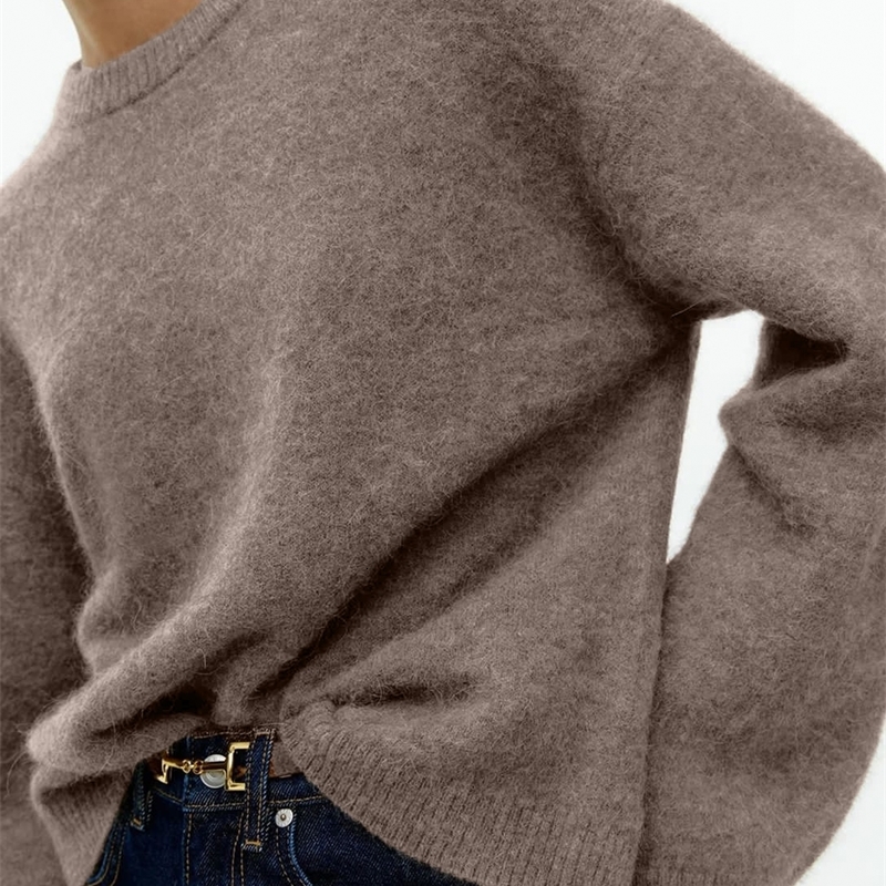 Hirsionsan Basic O Neck Lantern Sleeve Sweater Women 2024 Oversized Pink Blue Knitted Pullovers Female Casual Thick Warm Tops 240930