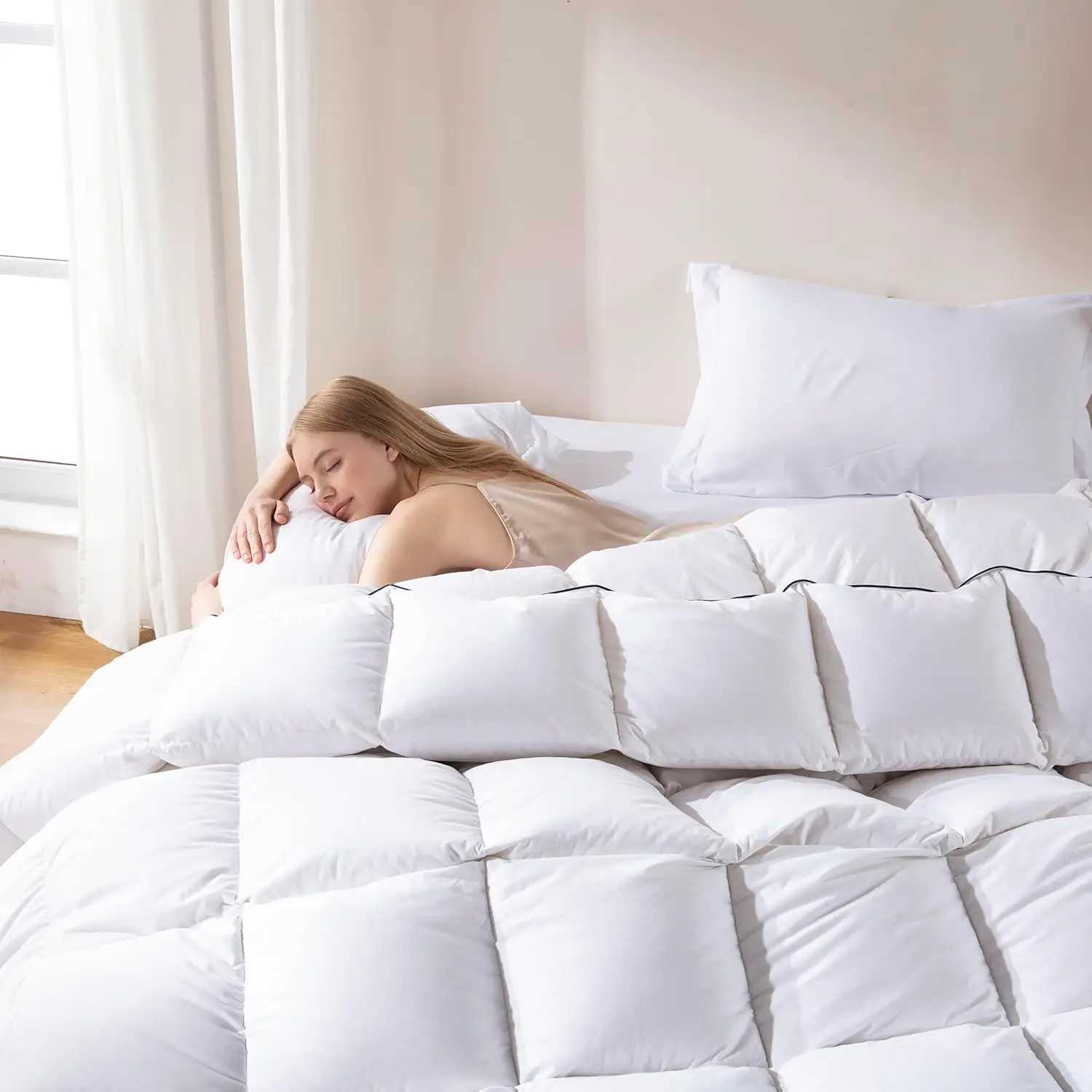 Feather Comforter Filled with Down Feather Fiber White Fluffy Down Duvet Insert with Ultra Soft 100% CottonXJ241024