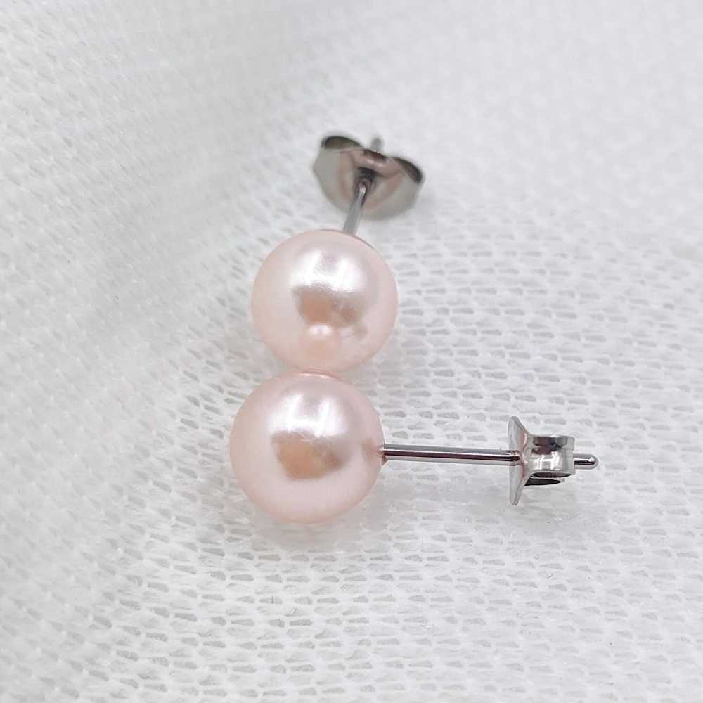 2 pearl earrings with perforated genuine G23 titanium 3-8mm pink and small pearl earrings suitable for womens jewelry non allergenic earrings W241023