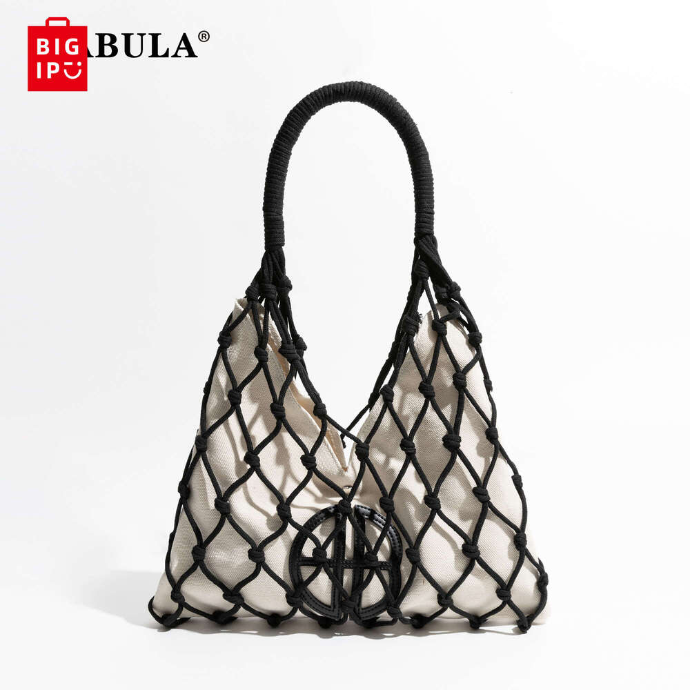Designer Bag MABULA Cotton Rope Knit Summer Fishing Net Bag for Women Woven Aesthetic Hollow Macarme Beach Purse Travel Handbag Shopping tote bag purs