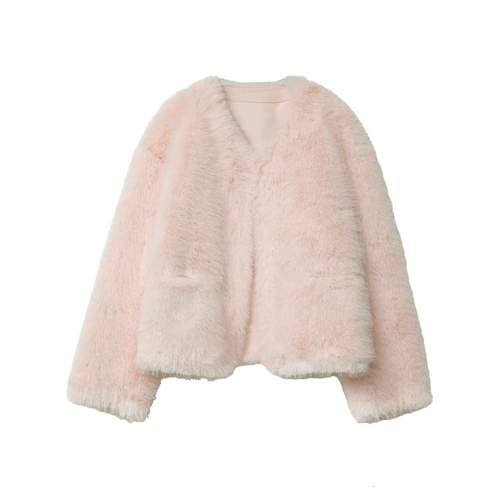CHIC VEN Women Coats Single Breasted Loose Casual New V-Neck Faux Fur Jacket Warm Short Female Overcoat Autumn Winter 2024