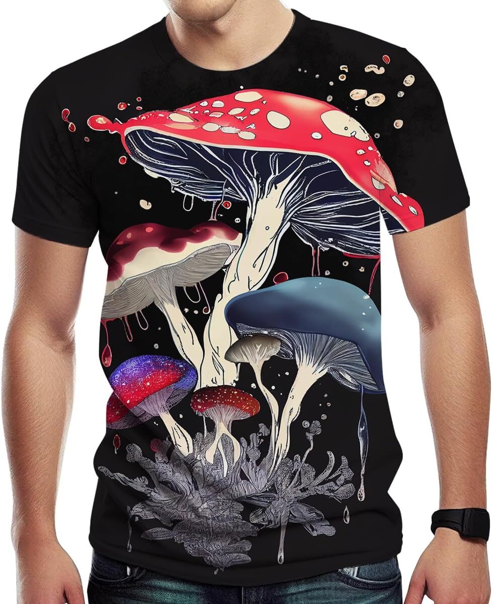 Mens T shirt Men's Novelty T Shirt,Fantasy Mushroom Graphic Print in Front and Back summer clothes Breathable and stylish