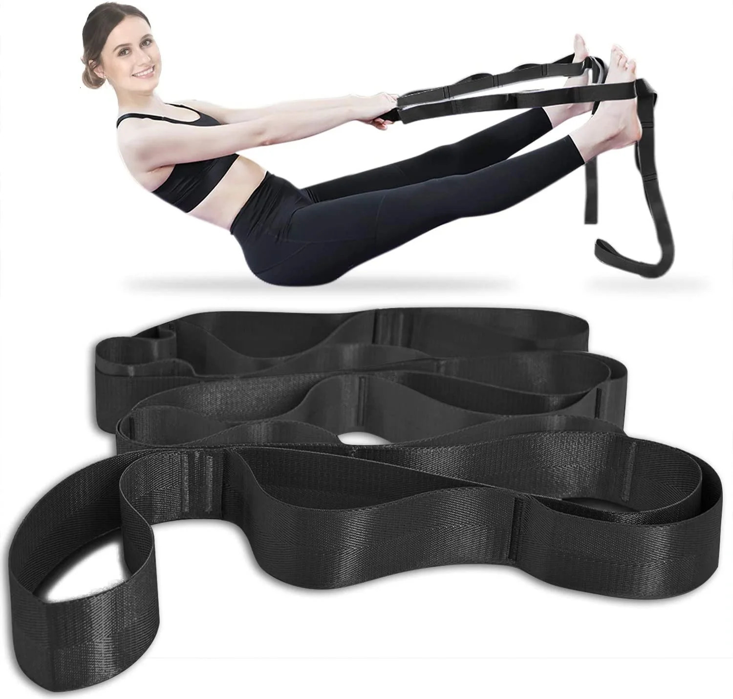 Stretching Strap with 10 Loops Yoga Straps for Physical Therapy Equipment Nonelastic Stretch Exercise 241024