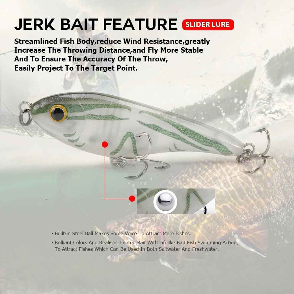 TSUYOKI Musky Jerkbaits Slow Sinking Slider Lures 90mm105mm Loud Sound Crankbaits Westin Lure Jerkbait Fishing for Pike Walleye 241024