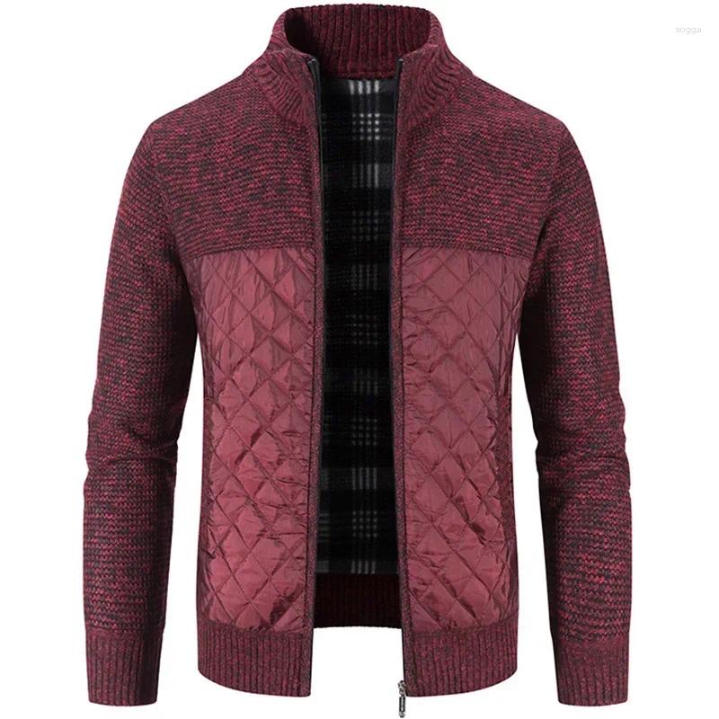 Mens Sweaters Men Cardigan Sweater Coat Autumn Winter Warmth Thickening Stand-up Collar Casual Male Clothing Knitted Stitching Jacket