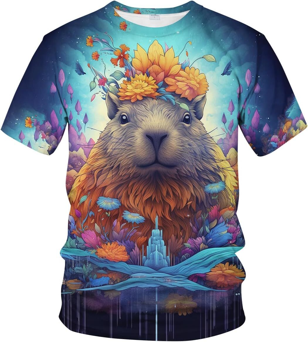 Mens T shirt Brave Animal Colorful Capybara T-Shirts Retro Tropical Casual Tee Top tee Casual tops summer clothes Breathable and stylish