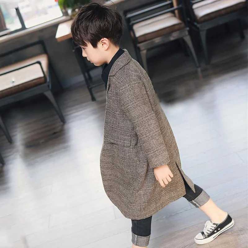 Mens wool coat jacket windproof jacket 2024 long warm thick autumn and winter cotton school childrens clothing W241023