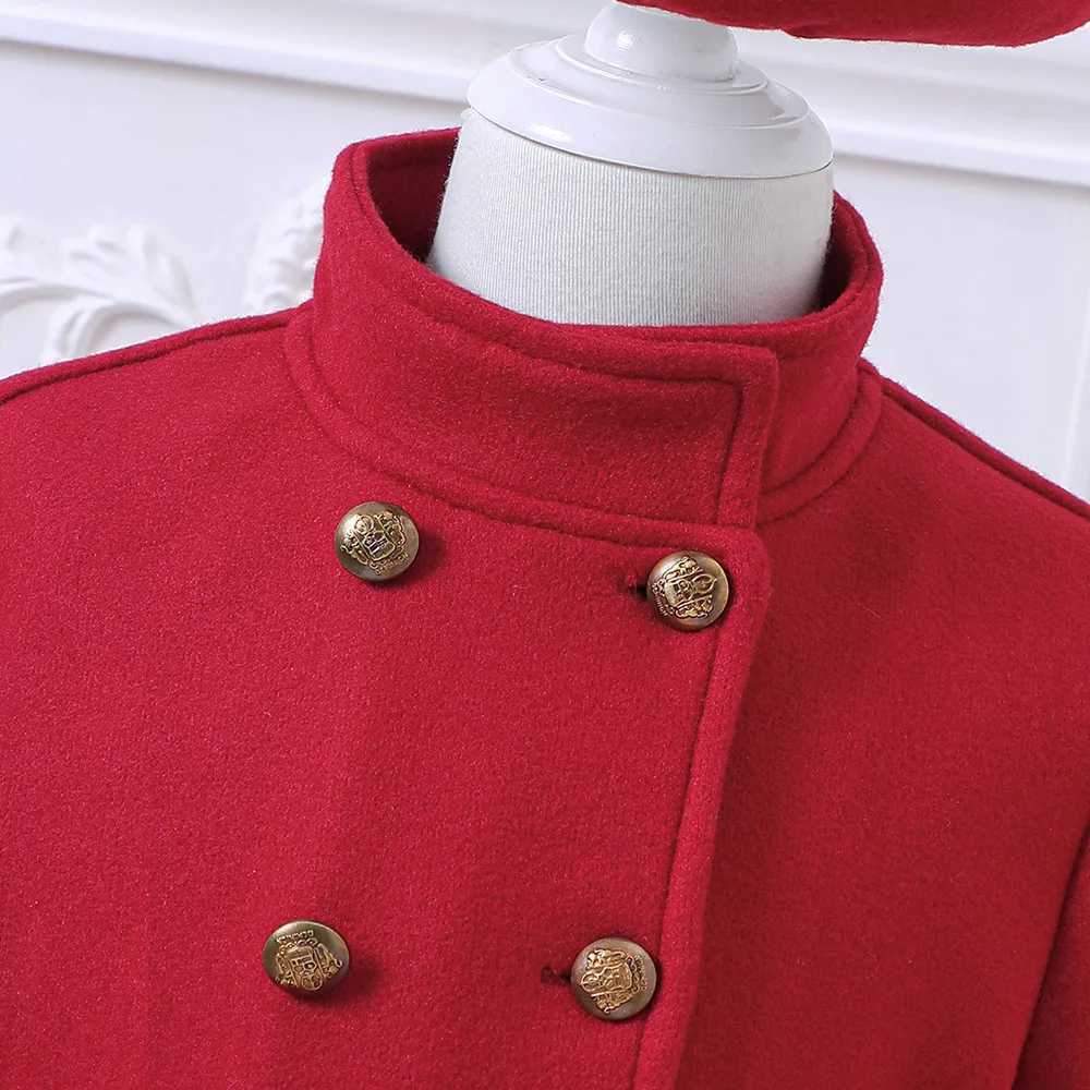New autumn and winter standing collar double row wool coat for girls with hat 5-13 years old wool coat for middle school children W241023