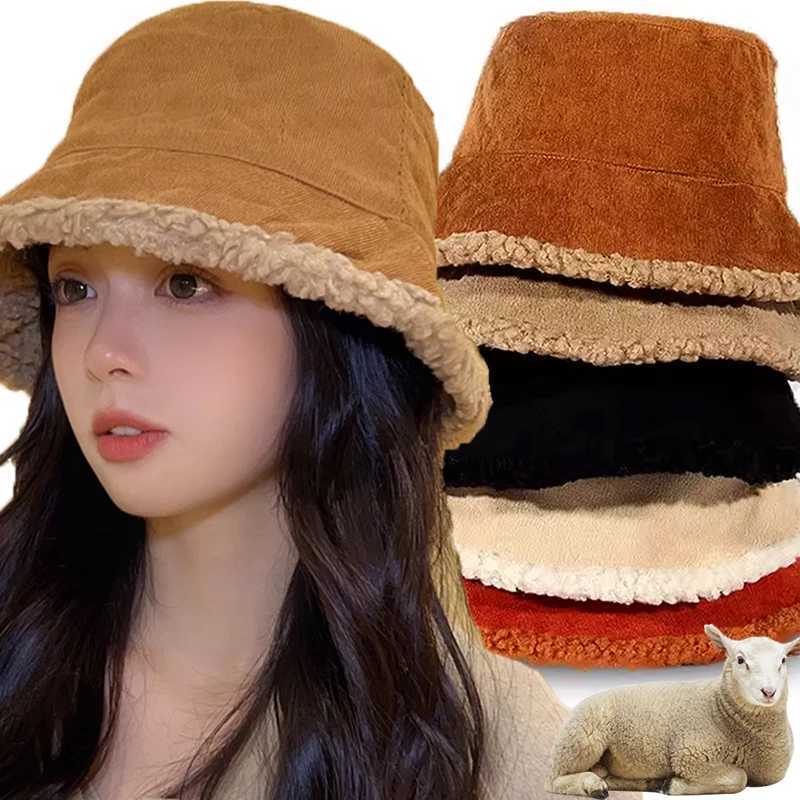 Winter bucket hat Warm Panama hat fluffy ladies coral hat double-sided outdoor wear warm girls fisherman hat X241023