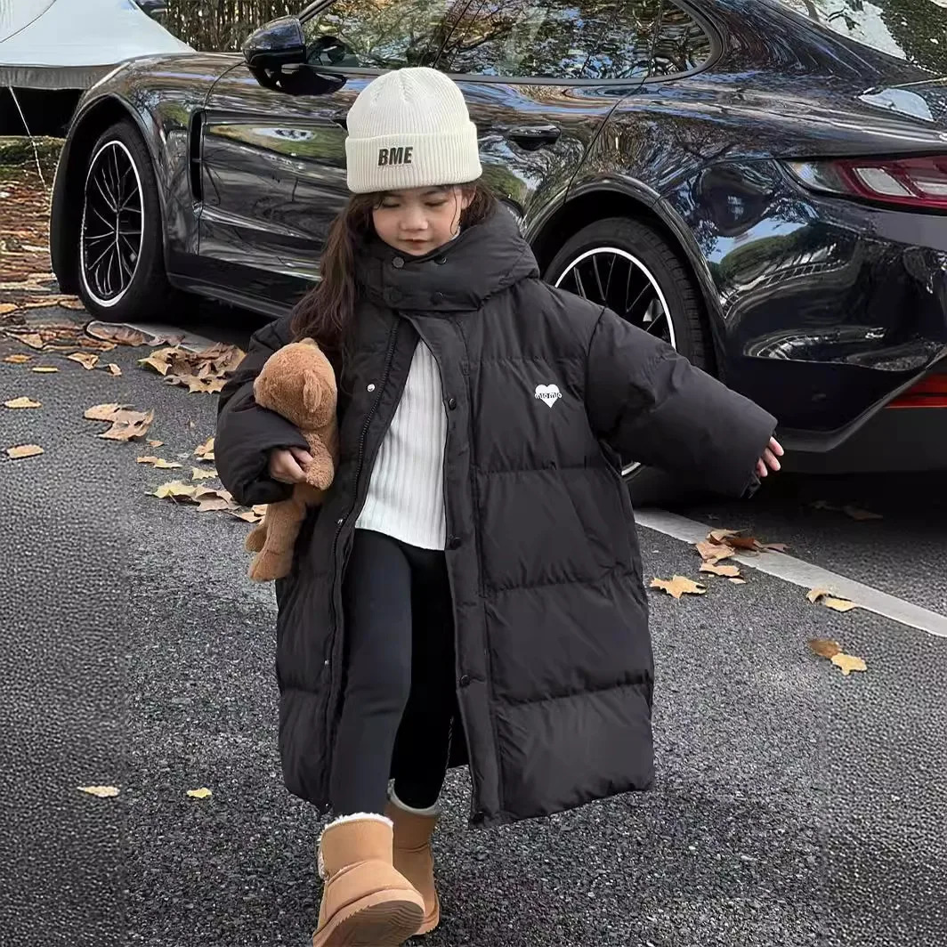 Winter Warm Girls Extra Long Cotton Lined Hoodie Zipper Puff Jacket School Childrens Thick Coat Childrens Clothing Windproof Machine 5-16Yr 241024