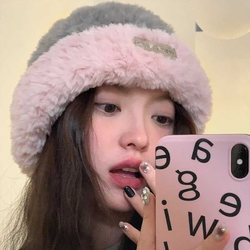 2024 Fashion Rabbit Leather Y2k Beanies Gentle Soft Fluffy Angora Winter Knitted Hat Fem Plush Windproof Hat Sklies Hat X241023