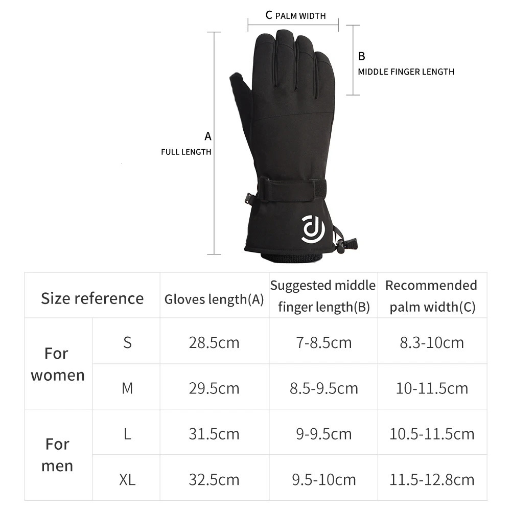 Men Women Ski Gloves Winter Warm Windproof Waterproof TouchScreen Fleece Nonslip Snowboard Snowmobile Cycling Skiing 241024