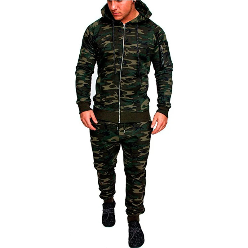 mens track suit hoodie 2-piece set create your camouflage muscle mens autumn and winter tactical sportswear jacket pants 241024