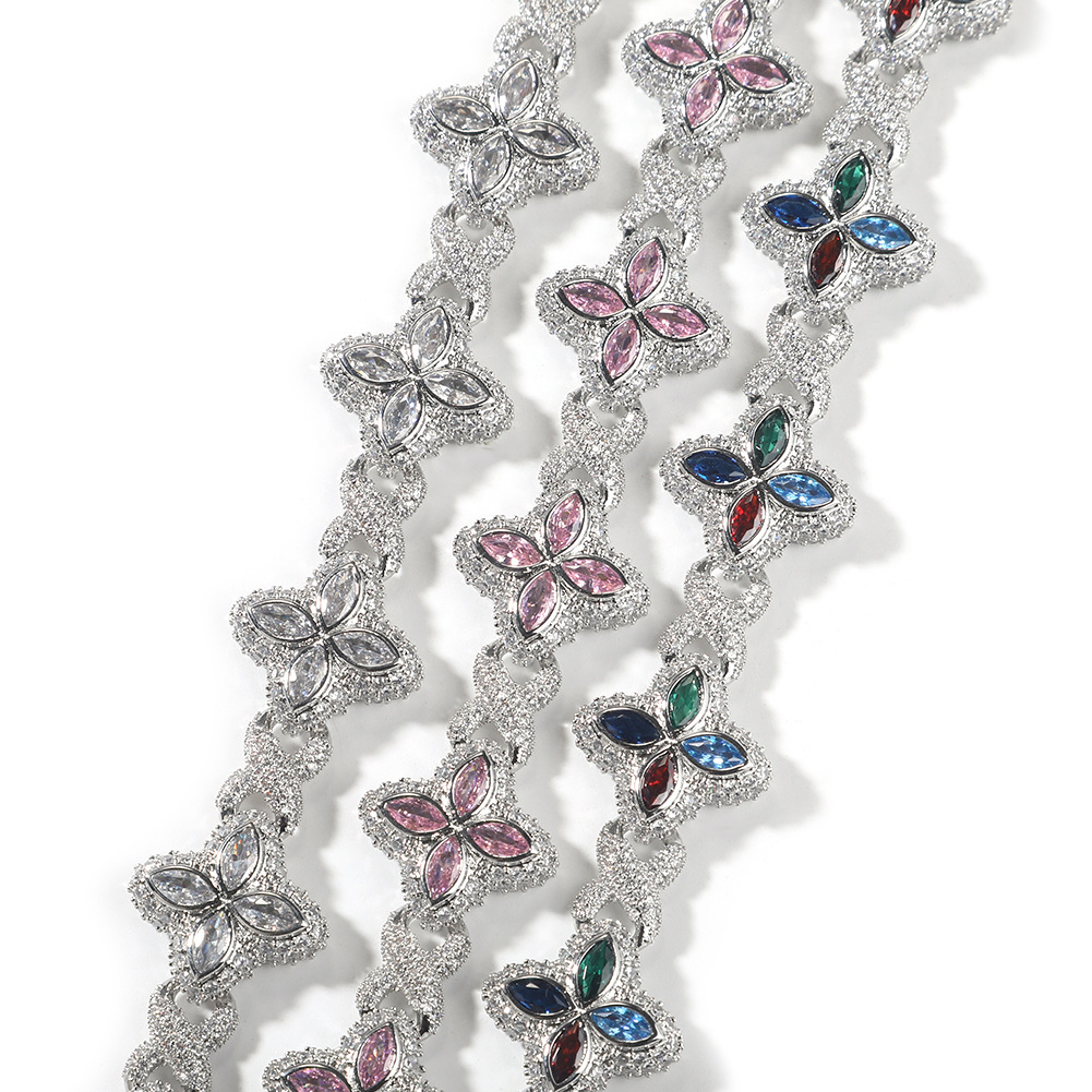 Hip Hop Cross Flower Infinite Chain Necklace Bracelet 5A Cubic Zirconia Women Mens Rap Jewelry Set