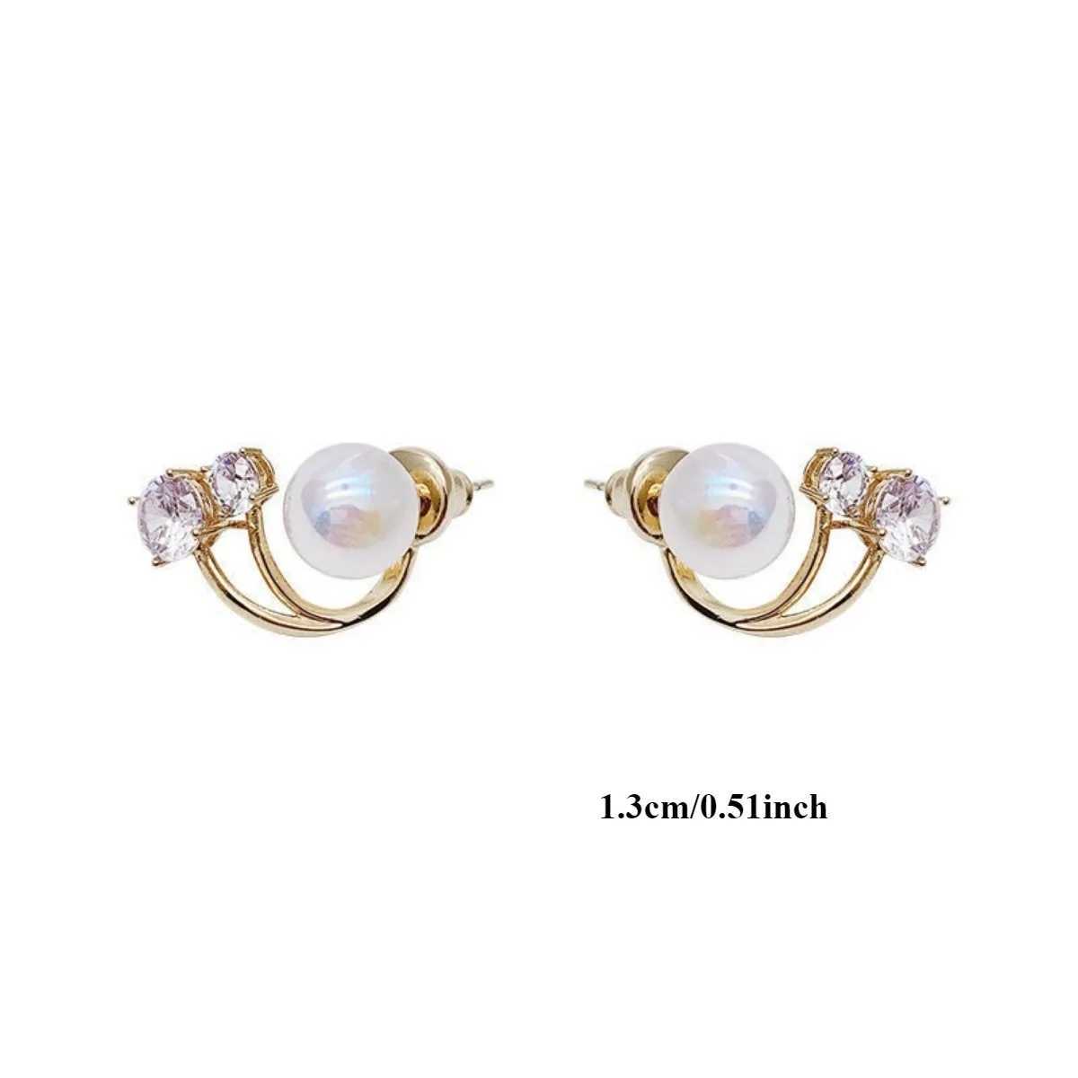 2 pieces of imitation pearl geometric metal earrings simple and elegant glass rhinestones gold alloy womens fashionable jewelry W241023