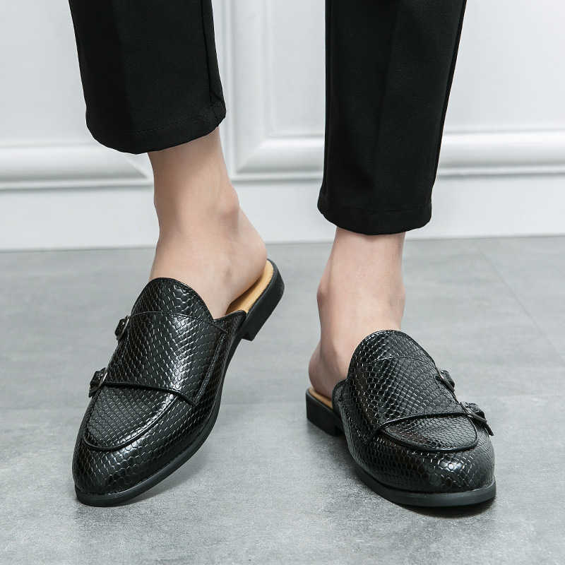 Men Dress Shoes Large Pointed Casual Shoes Leather Shoes Summer New Breathable British Half Drag Sandals Trendy Shoes 241009