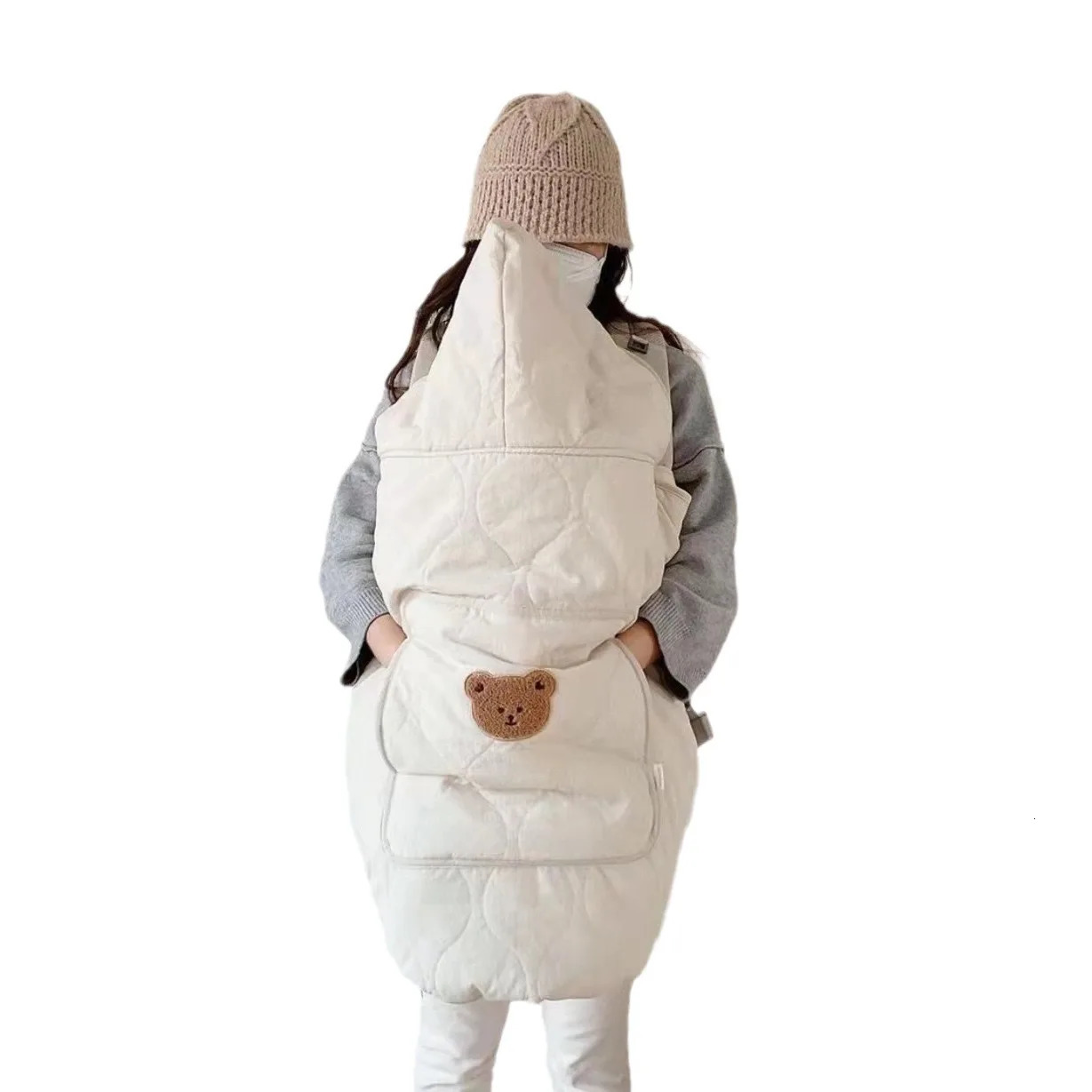 Korean baby hooded cloak windproof stroller blanket thick and warm cartoon bear rabbit 241023CJ