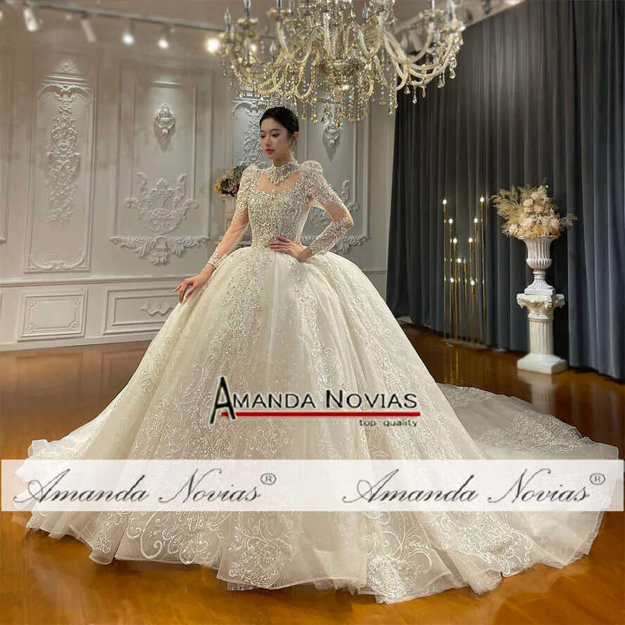 Amanda Novias High Neck Sleeves Wedding Dress