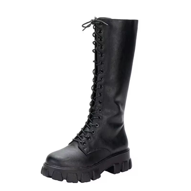 Women's Mid-Calf Padded Shoes Knee-High Winter Sneakers Punk Style Military Casual White Black Biker Platform Womens Boots