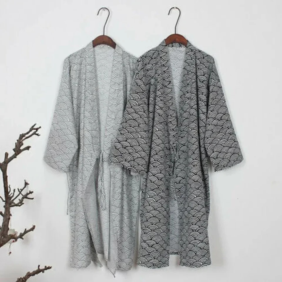 Mens Classic Japanese Bathroom Sleepwear Yukata Kimono Sleepwear Cotton Friendly Robe Loose Casual Sleepwear 241023