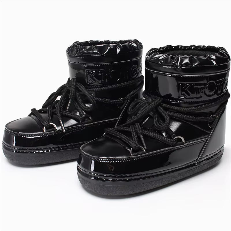 Winter short snow Bright surface waterproof platform moon lace-up ankle Designer non-slip bright Womens ski boots 241118