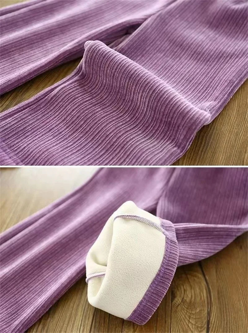 Girls thick and wide leg pants winter and autumn big childrens velvet warm pants childrens aprons casual pants 4-12 years old 241024