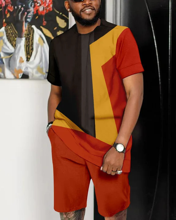 Summer mens fashion 2-piece set mens T-shirt shorts pants set casual short dress oversized retro mens clothing 241024