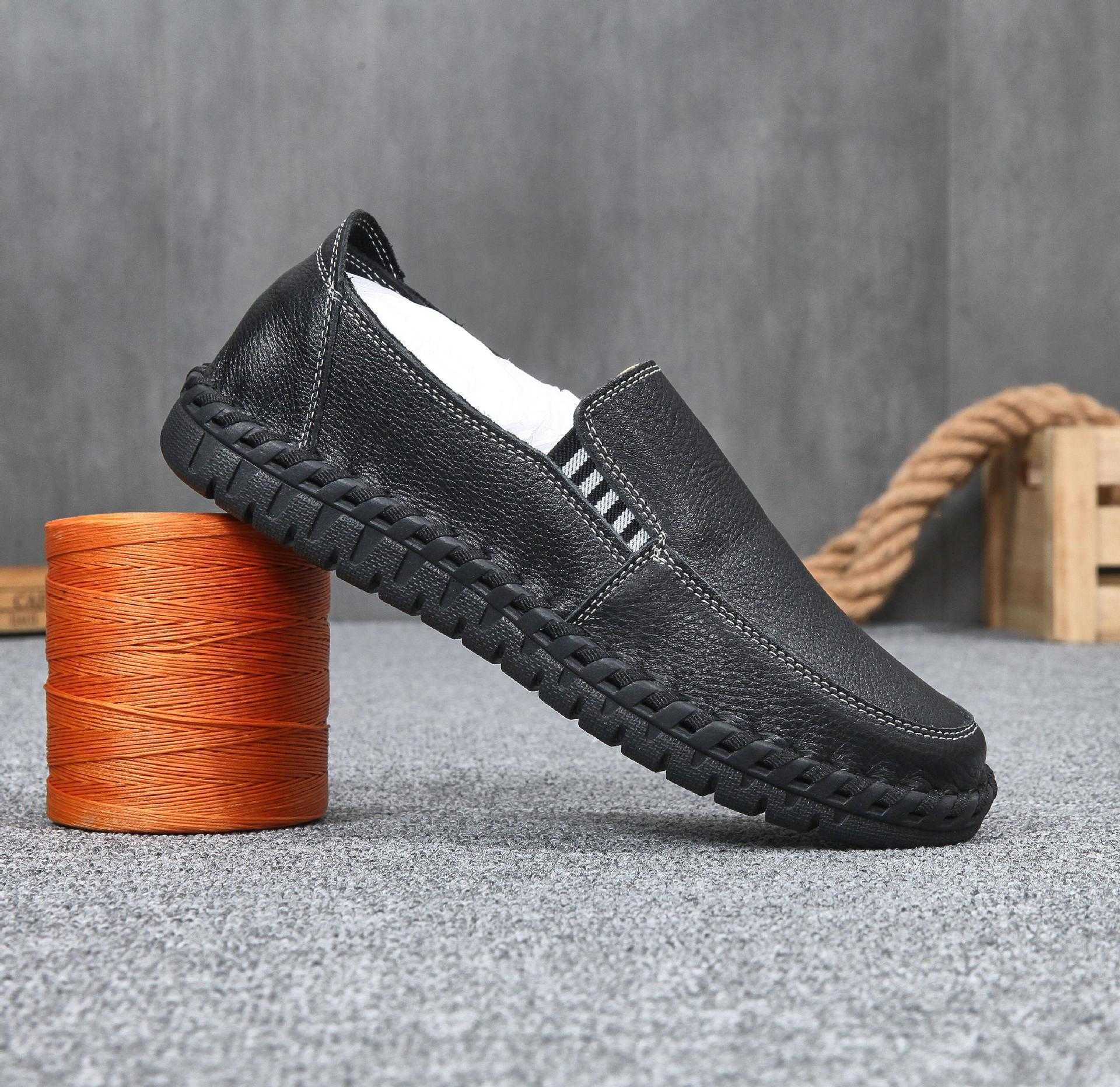 Men Dress Shoes Summer Mens Breathable Casual Driving Shoes With Leather Toe Bean Shoes Leather Shoes People Step On Leather Shoes 241009