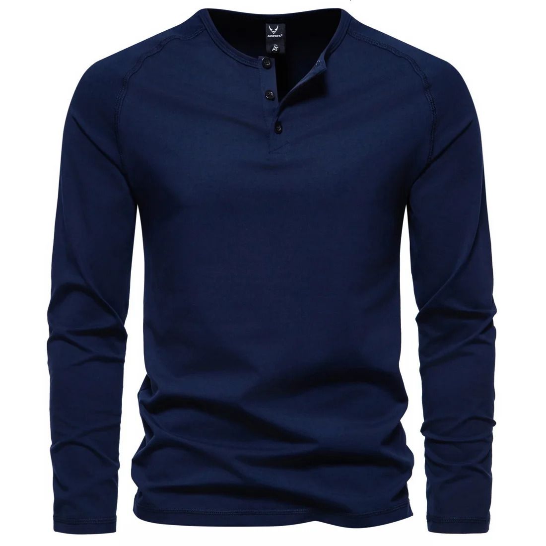 Henry collar long sleeved casual slim fit solid color bottom shirt comfortable and refreshing 241024