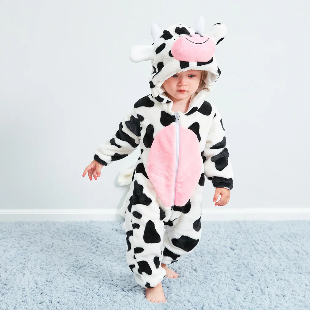 Preschool boy Onesies baby girl Kigurumi sleepwear dragon unicorn cow animal role-playing costume winter plush jumpsuit 1 to 2 3 4 years 241024