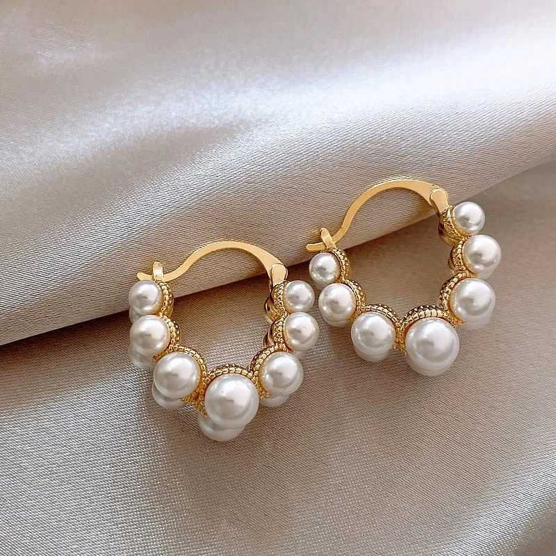 Rhinestone Imitation Pearl Stud Earrings For Women Korean Style Double Row Pearl Zircon Earring Elegant Christmas Party JewelryX241023