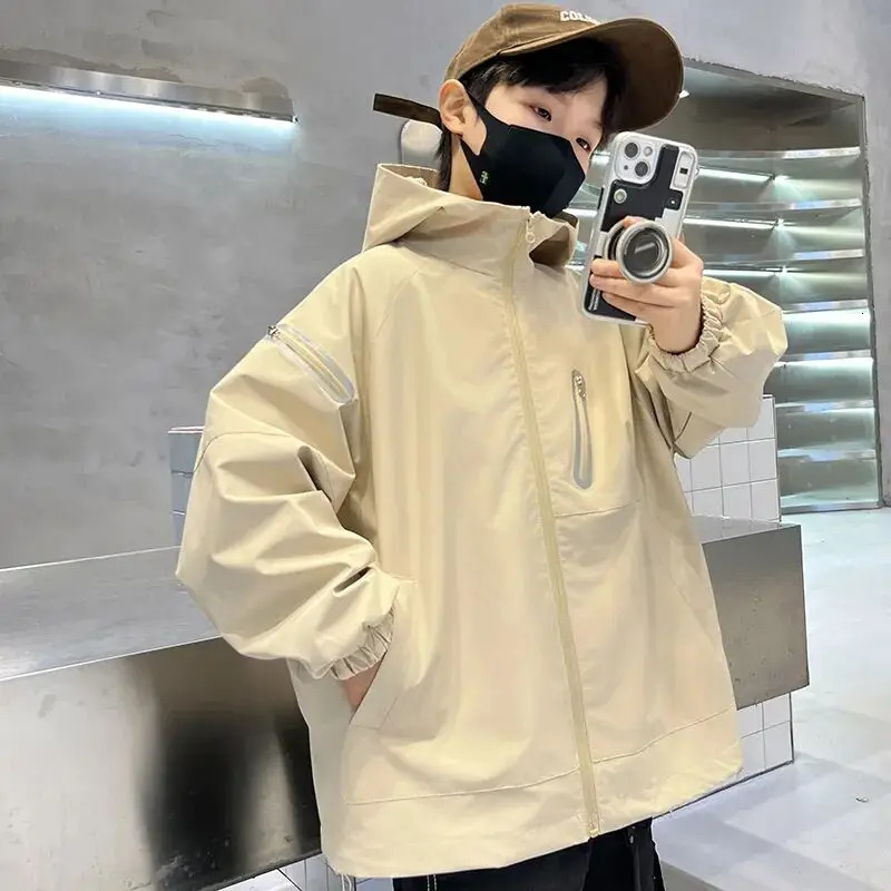 Fashionable childrens boys jacket casual hooded zipper childrens windproof jacket cartoon boys jacket 4 6 8 10 12 year old childrens clothing 241024