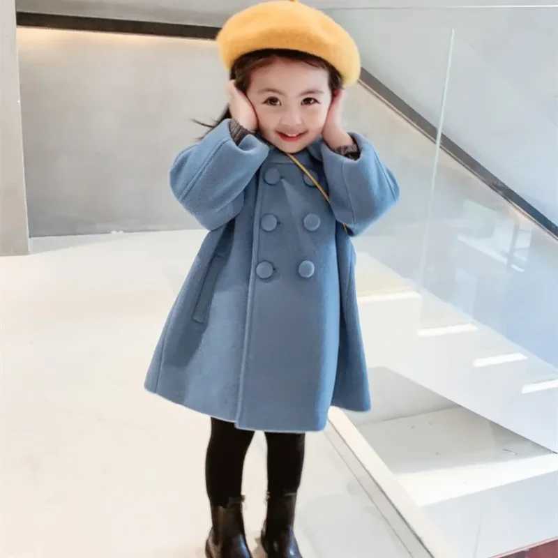 Double breasted womens wool coat autumn and winter trench jacket 2-7-year childrens clothing W241023
