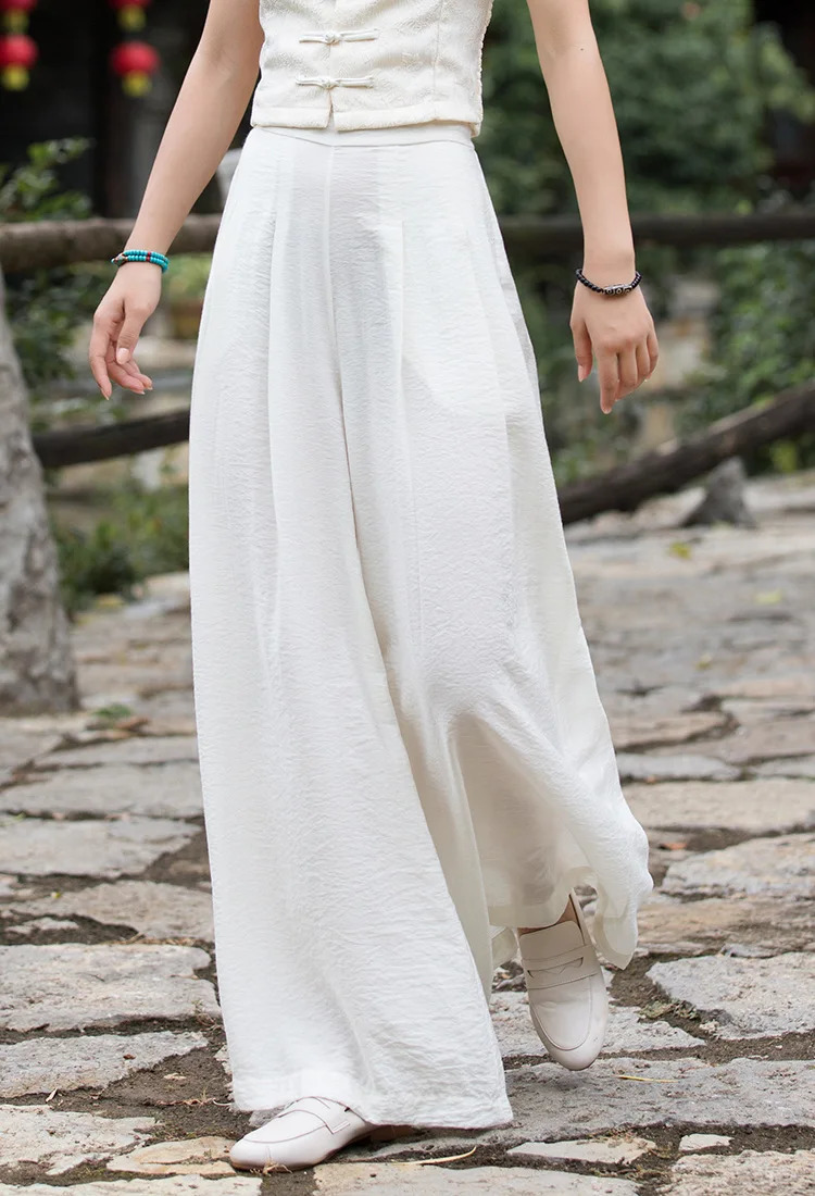 Yasuk Spring Summer Womens Casual Soft and Comfortable Bandage Loose Cotton Linen Wide Pants Chinese Style Retro Slimming 241024