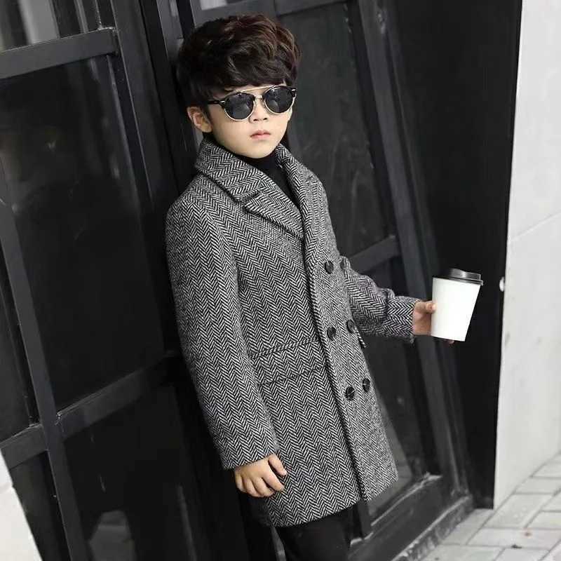 Boys wool coat jacket windproof 2024 inventory warm and thick autumn and winter cotton Christmas gift childrens clothing W241023