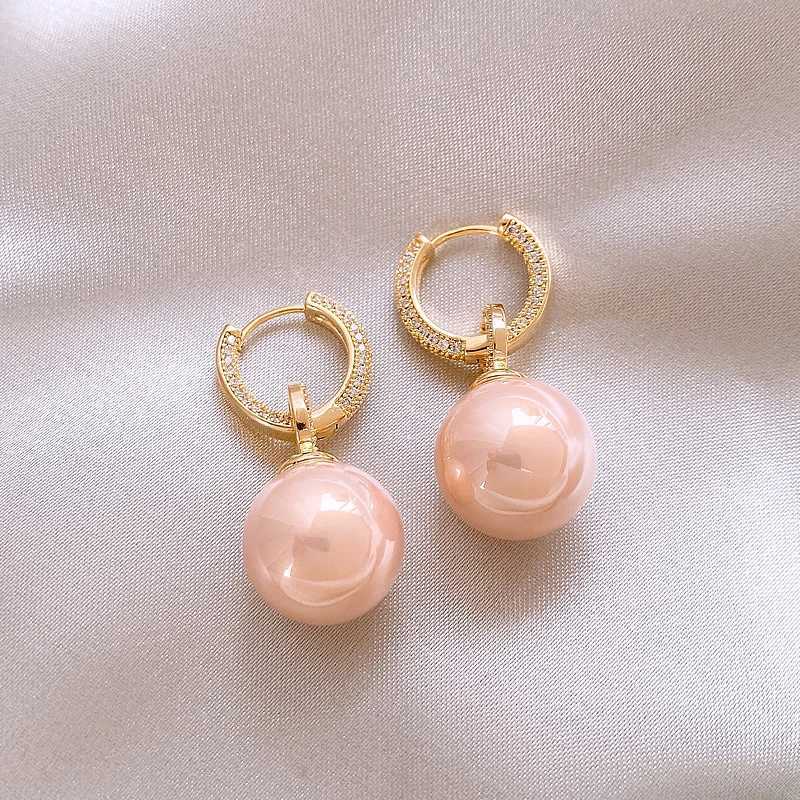 Advanced Geometric Circular Miniature Set Zircon Pink Pearl Pendant Earrings for Women 2023 Fashion Jewelry Decoration Girls Earrings W241023